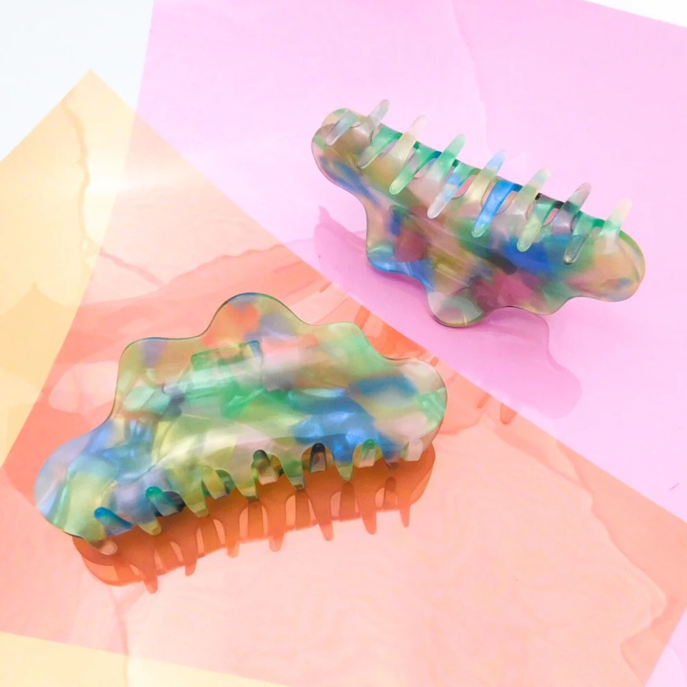Chunks Multicolor Swirl Hair Claw Clips — Green, Blue, Yellow